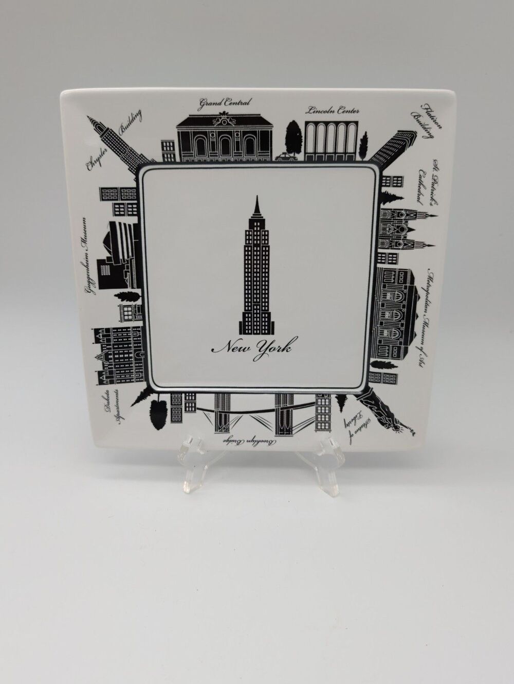 222 Fifth City Block New York Salad Plate 8" Square Black White